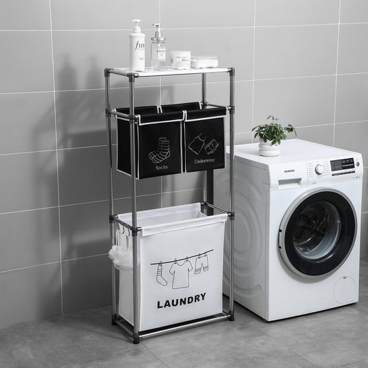 3 Tier Laundry Hamper Sorter with 4 Removable Bags - Fabric Bathroom Storage