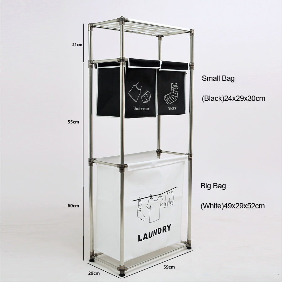 3 Tier Laundry Hamper Sorter with 4 Removable Bags - Fabric Bathroom Storage