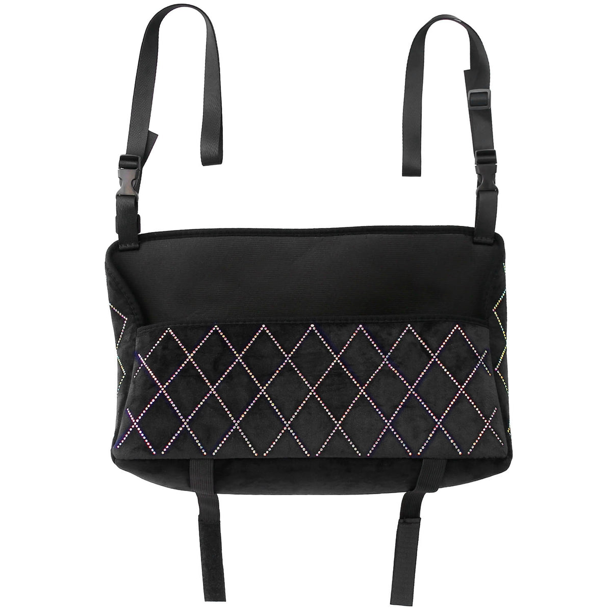 Car Handbag Purse Holder for Front Seat Storage Net Bag Pocket for Car Between Seats Rhinestone Bling Women Automotive Organizer