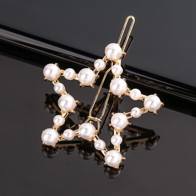 Fashion Pearl Hair Clip Women Girls Elegant Design Triangular Star Round Hairpin Barrette Hair Pins Ponytail Gorgeous Hair Accessories For Women