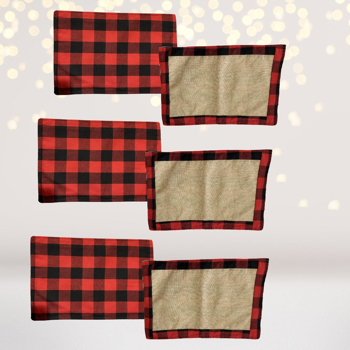 Red & Black Buffalo Plaid Placemats & Table Runner Set - Reversible Burlap Table Decor