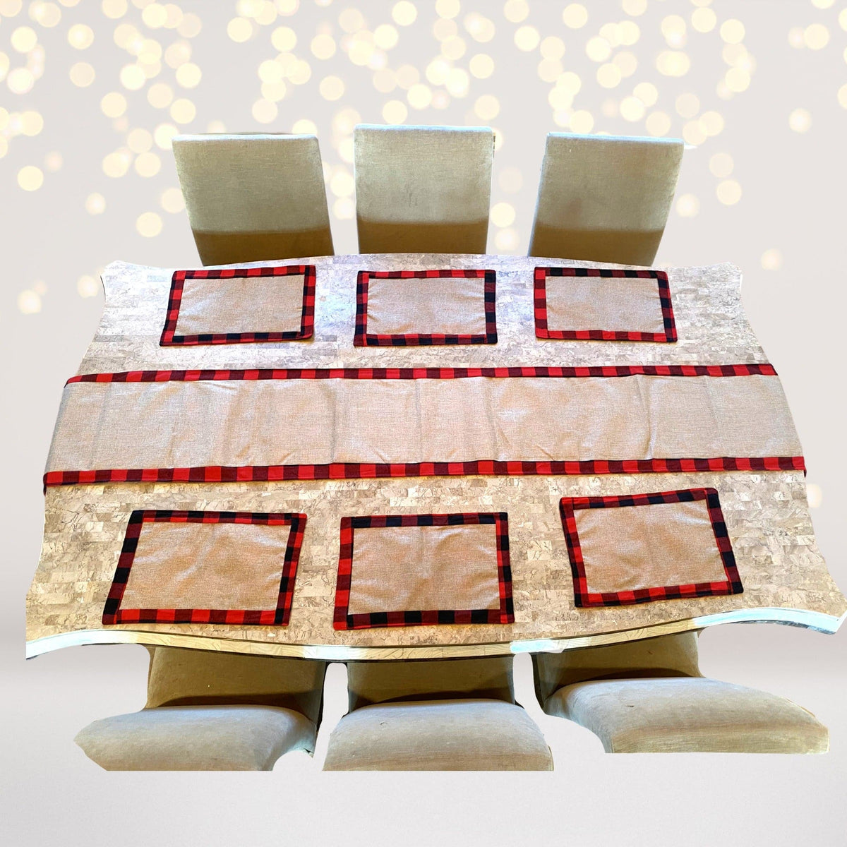 Red & Black Buffalo Plaid Placemats & Table Runner Set - Reversible Burlap Table Decor