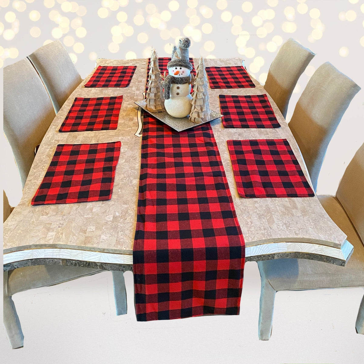 Red & Black Buffalo Plaid Placemats & Table Runner Set - Reversible Burlap Table Decor