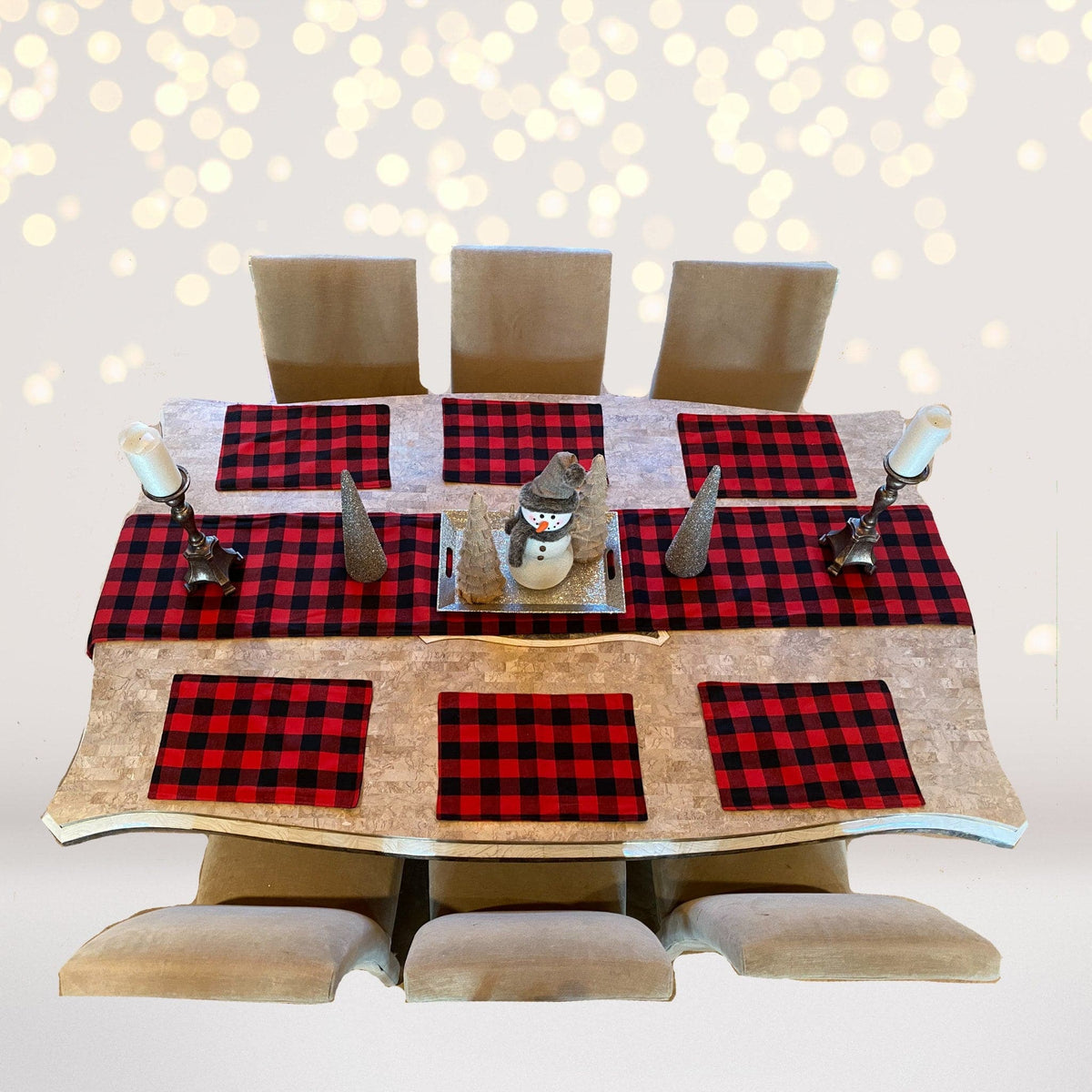 Red & Black Buffalo Plaid Placemats & Table Runner Set - Reversible Burlap Table Decor